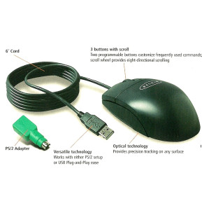 Souris optique 3 boutons USB et PS/2 - Noir