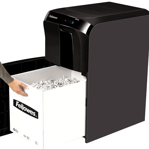 Destructeur Fellowes AutoMax 300CL — Sécurité P-4 · 60 L · chargeur auto 300 feuilles