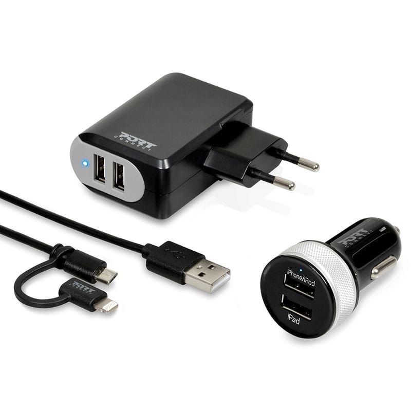 Chargeur USB 2en1 PortDesigns mural et voiture avec câble (900023) — image 1