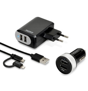 Chargeur USB 2en1 PortDesigns mural et voiture avec câble (900023)