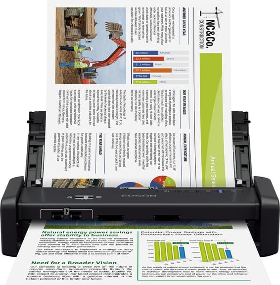 ماسح ضوئي محمول Epson WorkForce DS-360W مع Wi-Fi وبطارية (B11B242401)