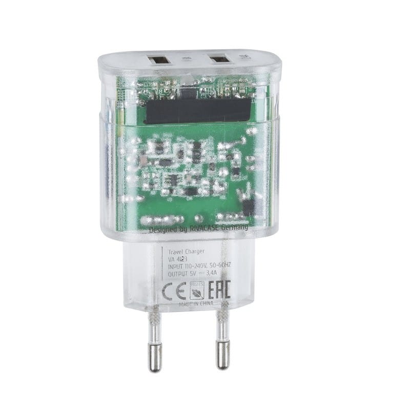 Rivapower VA4123 2 USB x 3.4 A Wall Charger - Micro USB 1 m Transparent — image 1