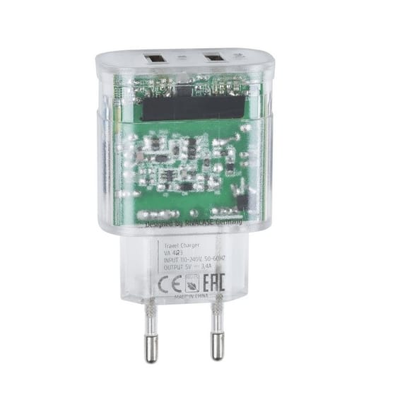 Chargeur Secteur Mural Rivapower VA4123 2USB x 3.4 A - Micro USB 1 m Transparent