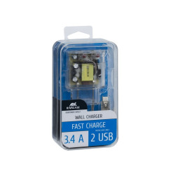 Chargeur Secteur Mural Rivapower VA4123 2USB x 3.4 A - Micro USB 1 m Transparent