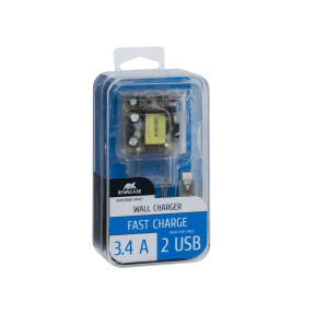 Chargeur Secteur Mural Rivapower VA4123 2USB x 3.4 A - Micro USB 1 m Transparent