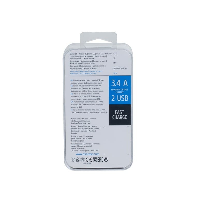 Chargeur Secteur Mural Rivapower VA4123 2USB x 3.4 A - Micro USB 1 m Transparent — image 4