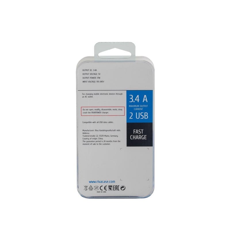 Chargeur Secteur Mural Rivapower VA4123 B00 - 2USB x 3.4 A - Sans câble