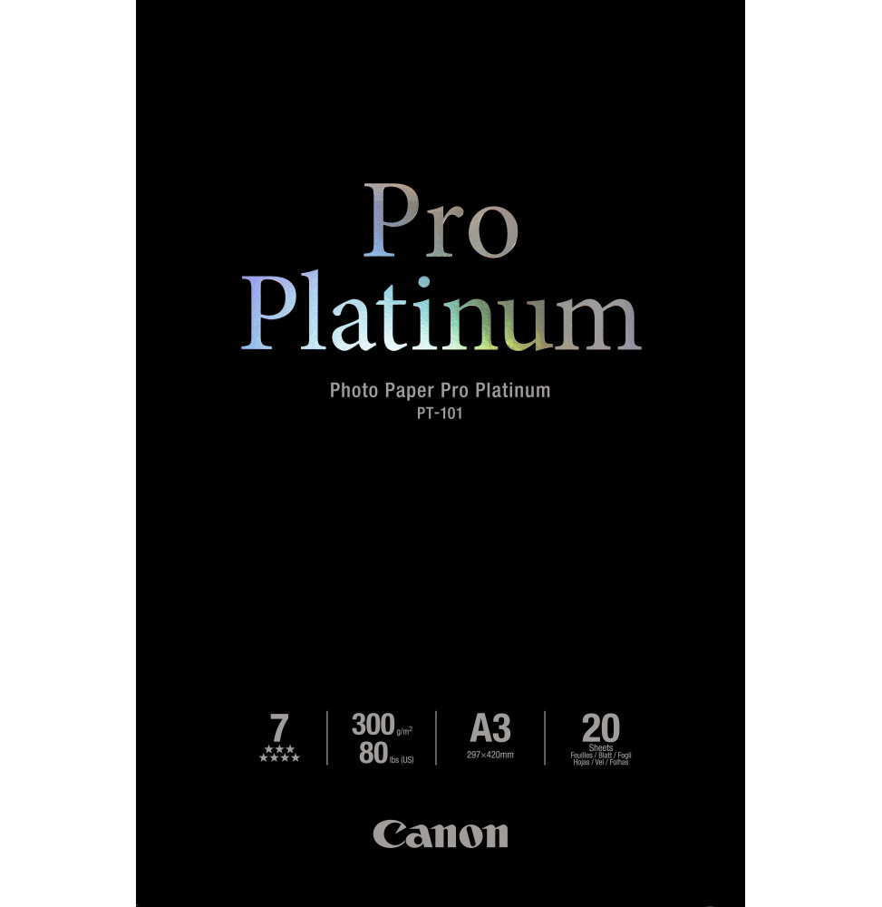 Papier Photos Canon PT-101 - Pro Platinum - 20 feuilles A3 de 300 g/m² (2768B017AC)