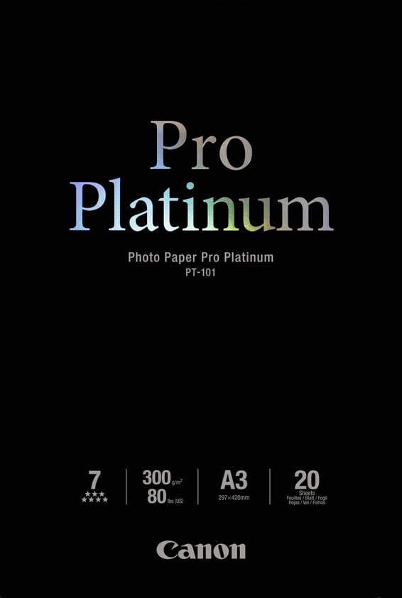 Papier Photos Canon PT-101 - Pro Platinum - 20 feuilles A3 de 300 g/m² (2768B017AC)