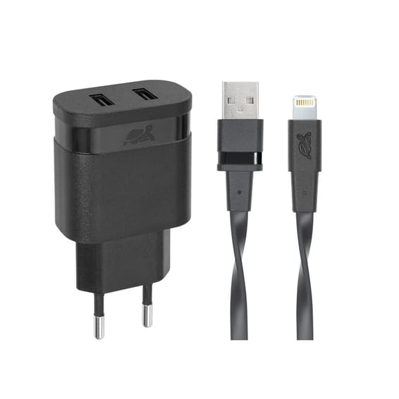Adaptateur Secteur Mural Rivapower VA4125 - Câble MFi Lightning - 2 x USB - 3,4 A