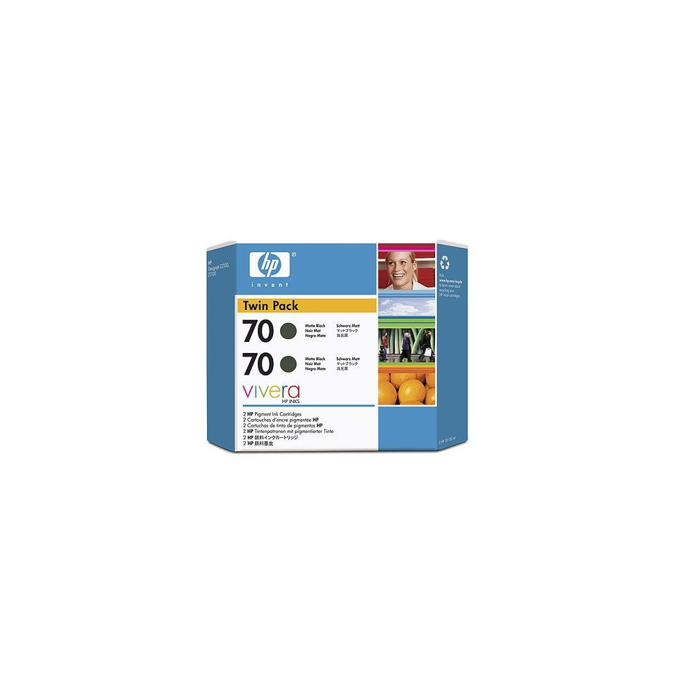 Cartouches d'encre noire mat HP 70 130 ml, pack de 2 (CB339A)