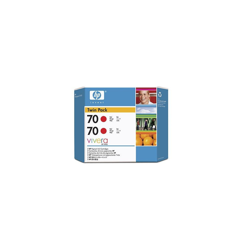 Cartouches d'encre rouge HP 70 130 ml, pack de 2 (CB347A)
