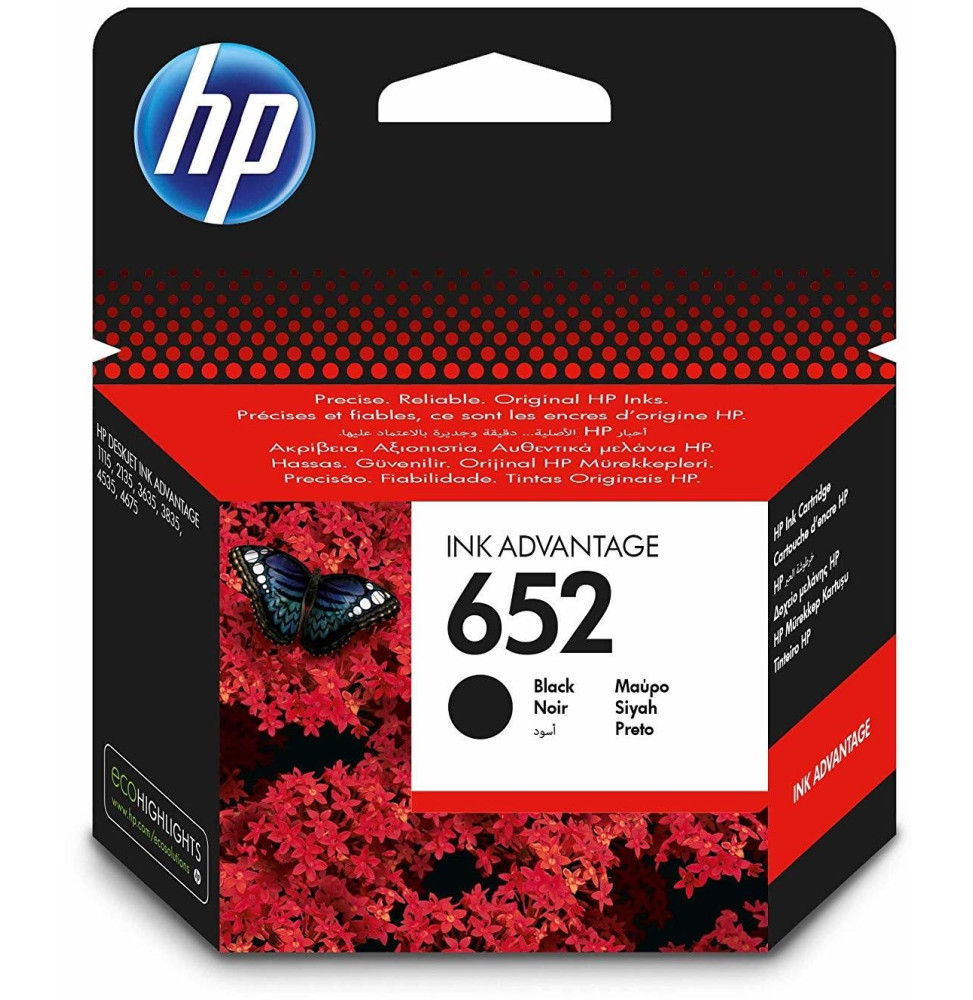 Cartouche d'encre Advantage HP 652 noire authentique (F6V25AE)
