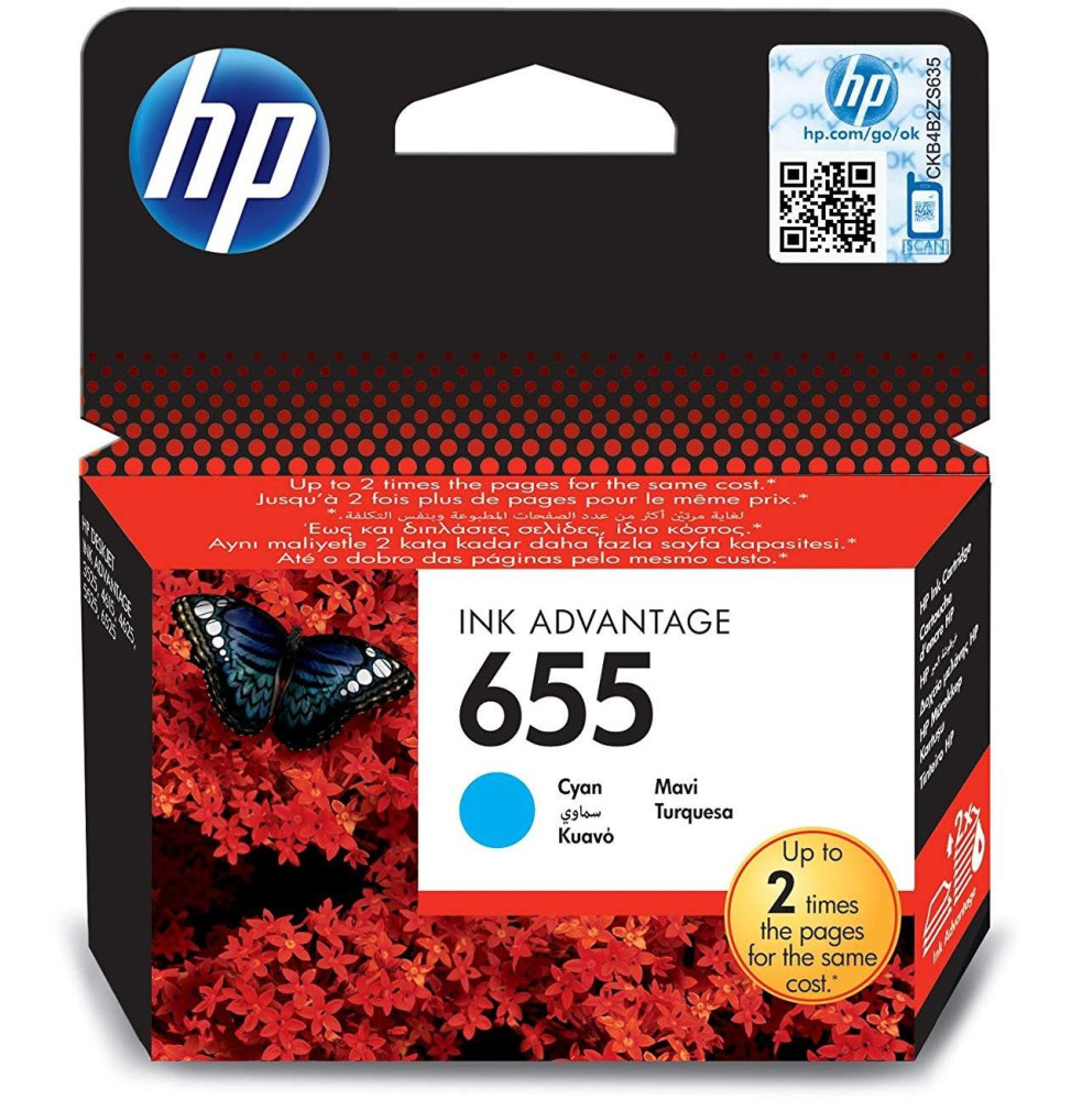 Cartouche d'encre cyan HP 655 (CZ110AE) Cartouche d'encre cyan HP 655 (CZ110AE)