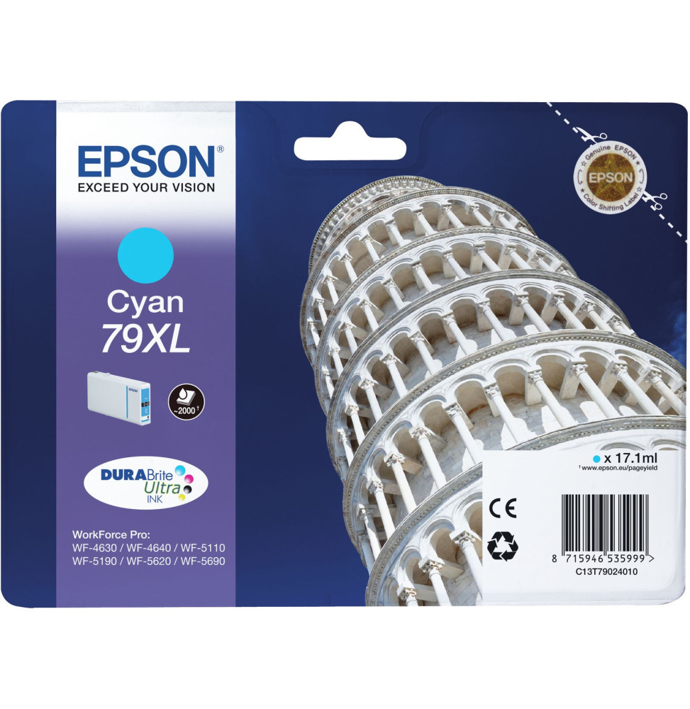 Cartouche d'encre haute capacité cyan Epson T7902 79XL (C13T79024010) Cartouche d'encre haute capacité cyan Epson T7902 79XL (C13T79024010)