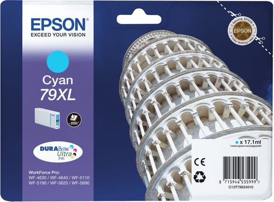 Epson 79XL Cyan - Cartouche d'encre Epson "TOUR DE PISE" d'origine (C13T79024010)
