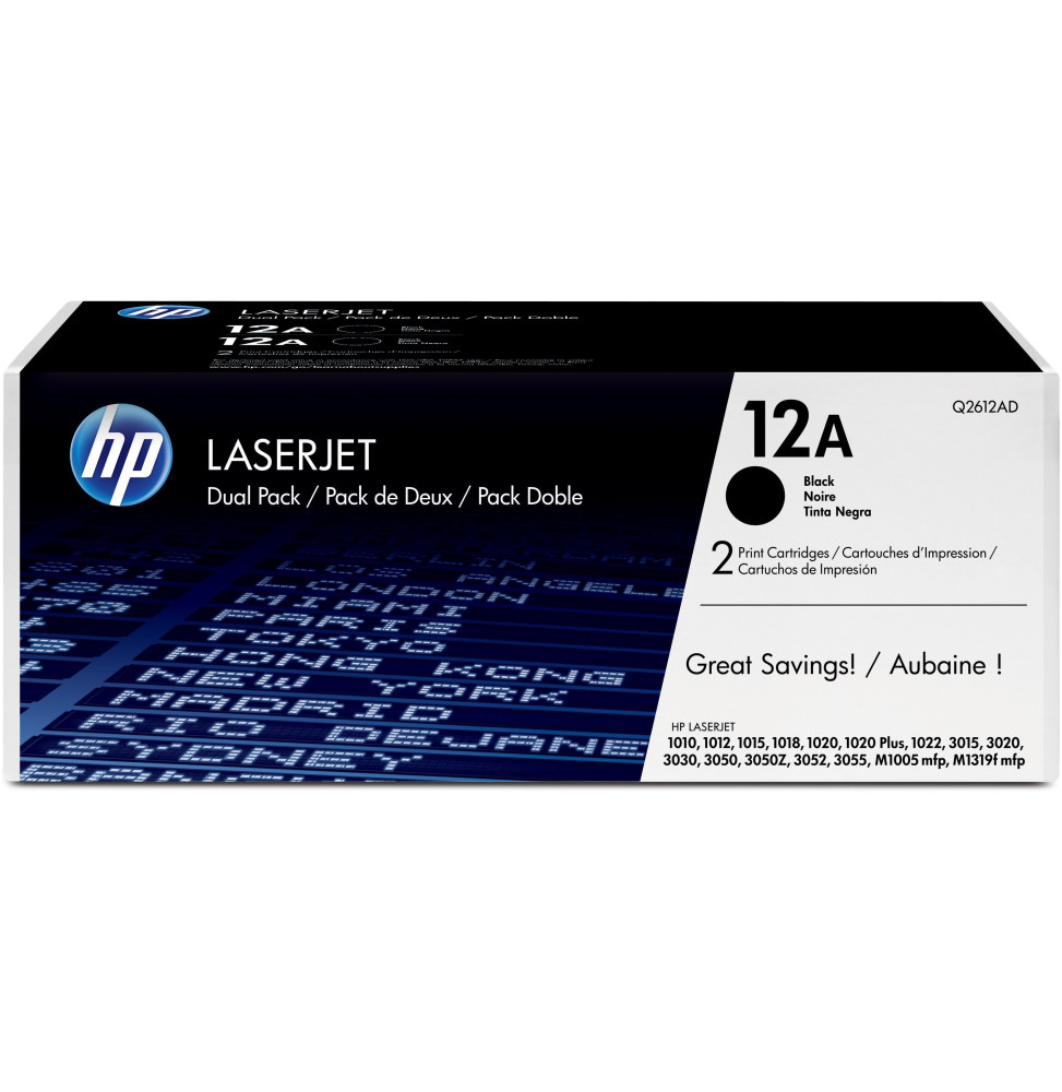 HP 12A pack de 2 toners LaserJet noir authentiques (Q2612AF)