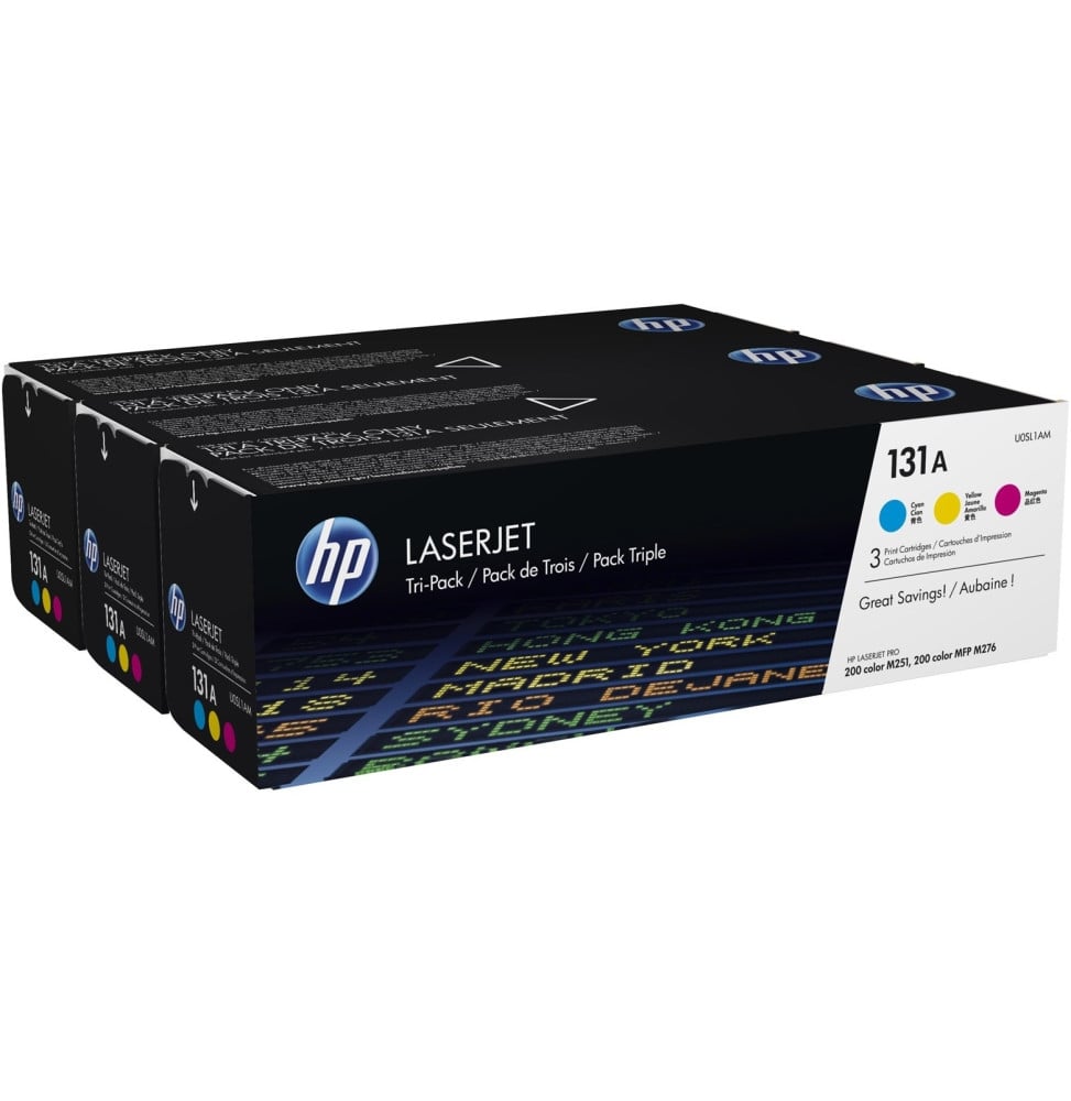 Lot de 3 toners authentiques cyan/magenta/jaune HP LaserJet 131A (U0SL1AM)