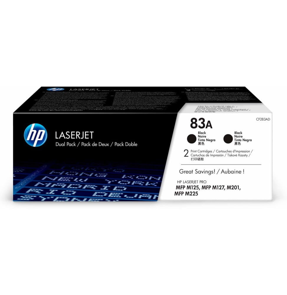 Pack HP 83A de 2 cartouches authentiques de toner LaserJet - Noir (CF283AF)
