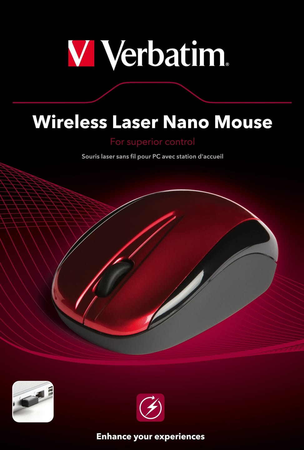 Souris Verbatim Nano sans fil laser - Rouge