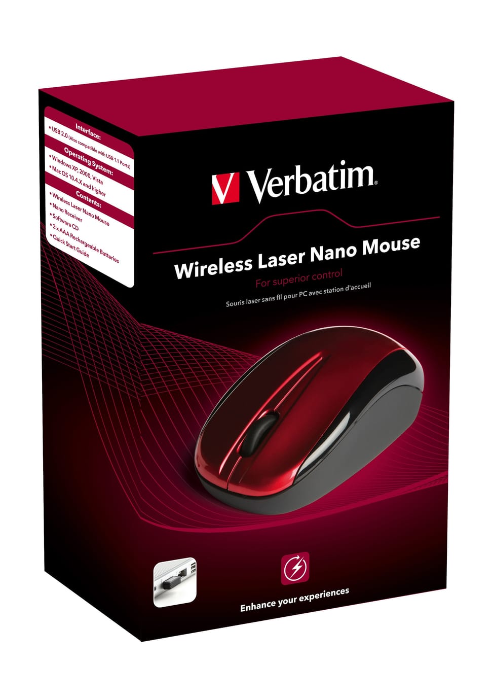 Souris Verbatim Nano sans fil laser - Rouge