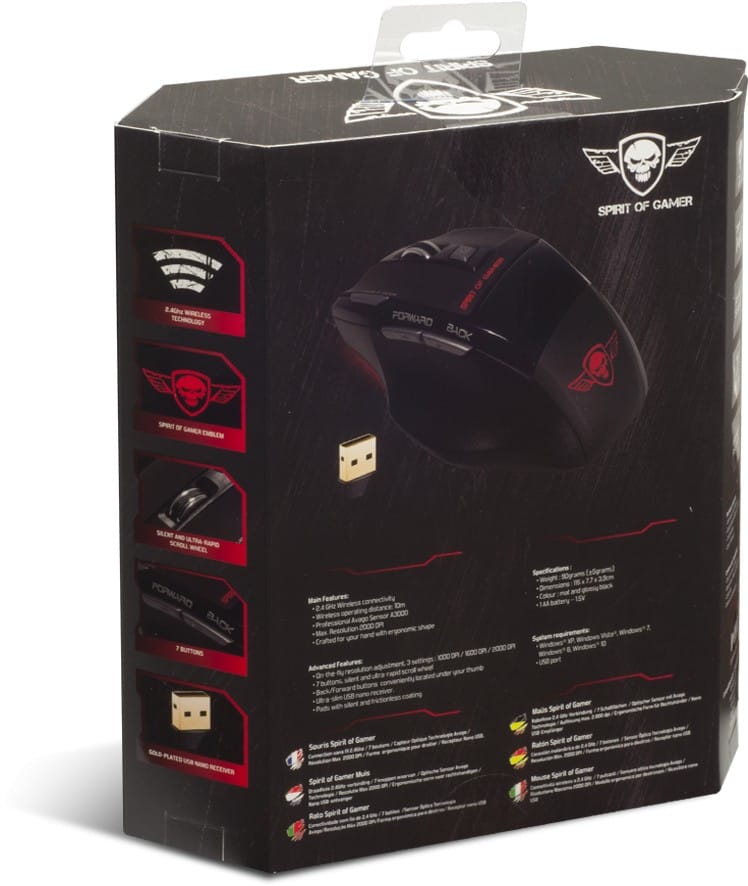 Souris de jeu SpiritOfGamer Pro-M9 - 2000 DPI - Sans fil (S-G929RF)