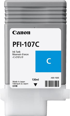 Canon PFI-107C Cyan 130 ml - Bouteille d'encre Canon d'origine (6706B001AA)