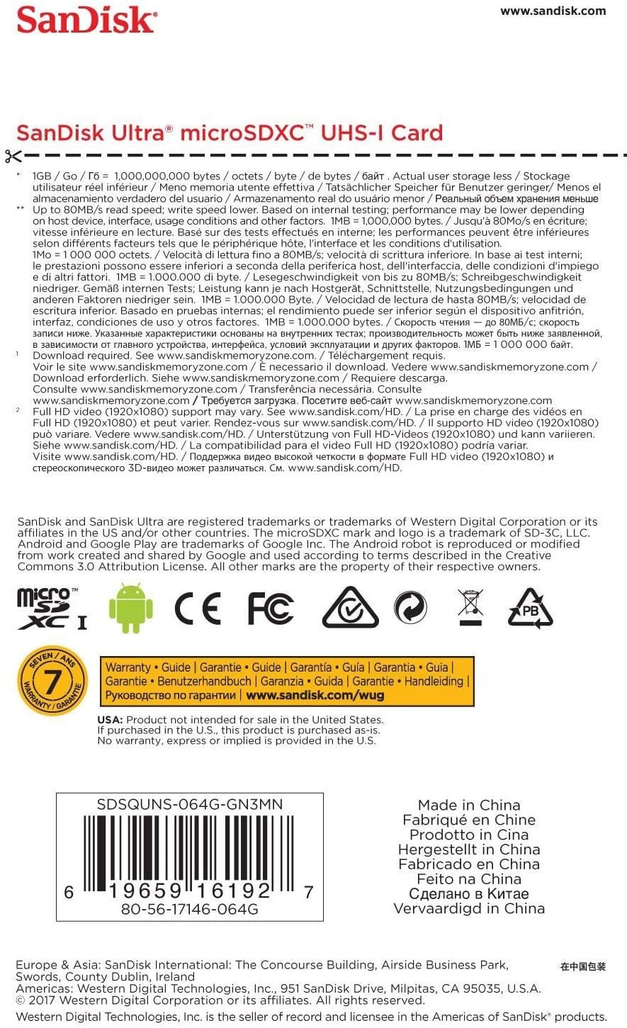 SAMSUNG MICRO SDHC ULTRA ANDROI-SDHC 64 GB 80MB/S (SDSQUNS-064G-GN3MN)
