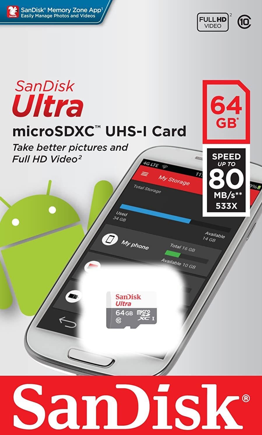 SAMSUNG MICRO SDHC ULTRA ANDROI-SDHC 64 GB 80MB/S (SDSQUNS-064G-GN3MN)