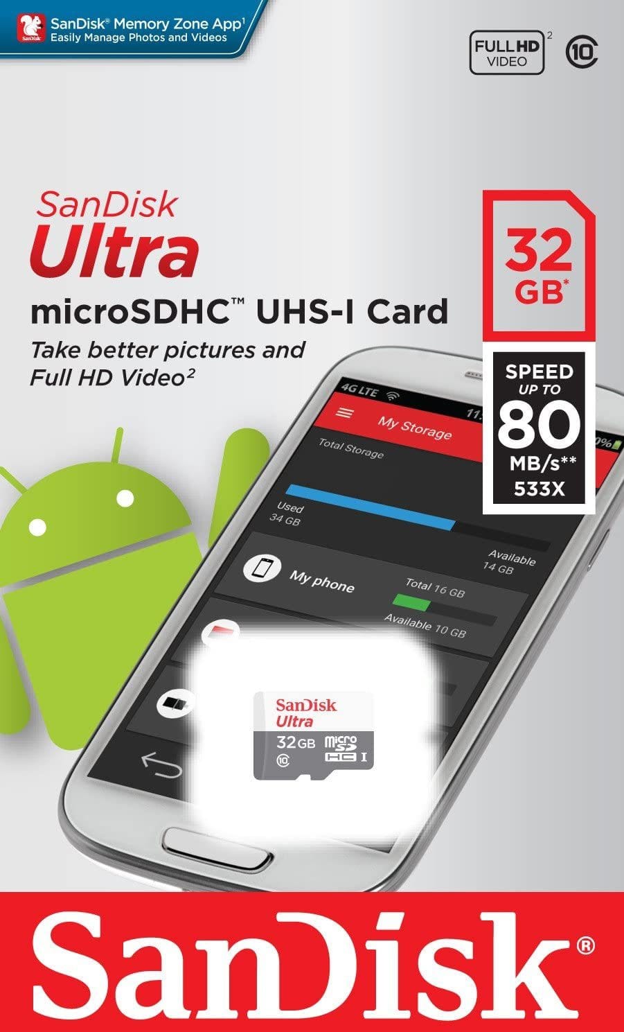 SanDisk Ultra microSDXC 32GB 80MB/s Cl. 10 (SDSQUNS-032G-GN3MN)