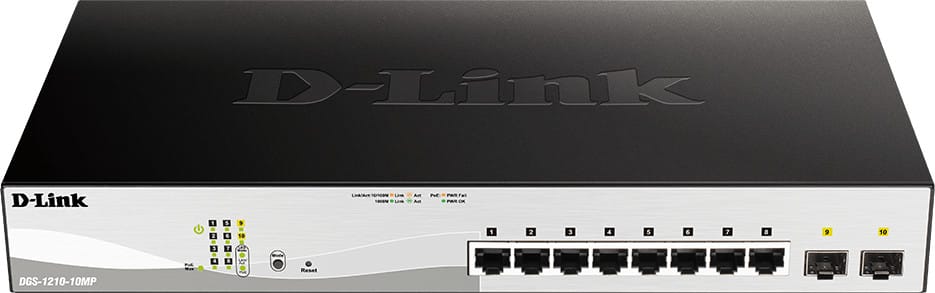Switch Administrable D-LINK 8 ports 10/100/1000BASE-T PoE + 2 ports 100/1000 Mbits/s SFP (DGS-1210-10MP)