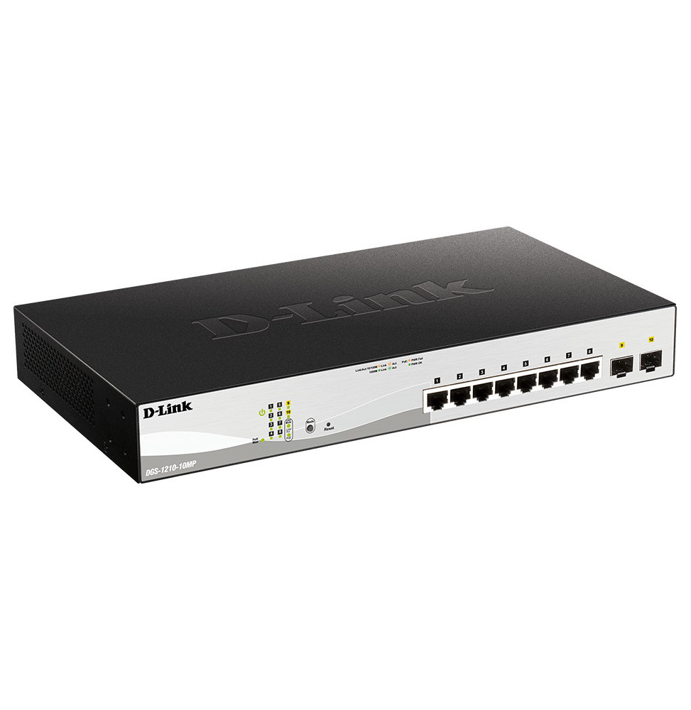 Switch Administrable D-LINK 8 ports 10/100/1000BASE-T PoE + 2 ports 100/1000 Mbits/s SFP (DGS-1210-10MP)