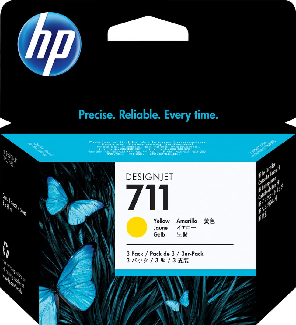 طقم 3 خراطيش حبر HP أصلية HP 711 أصفر (CZ136A) — صورة 1