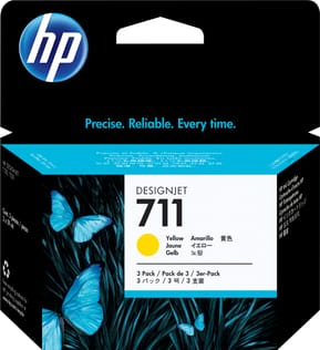 HP 711 Jaune - Pack de 3 Cartouches d'encre HP d'origine (CZ136A)
