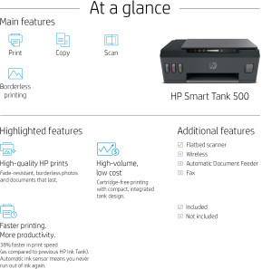 Imprimante multifonction à réservoirs rechargeables HP Smart Tank 500(4SR29A)