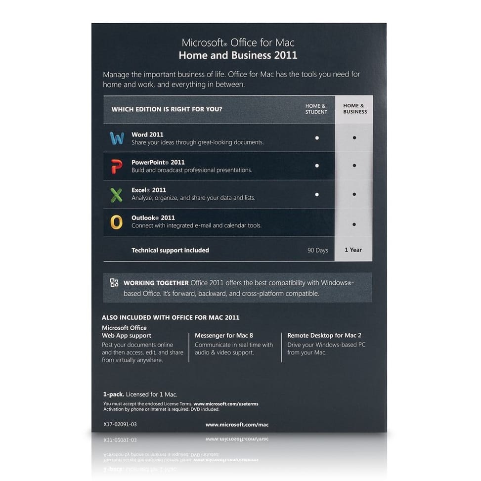 Microsoft Office pour Mac 2011 Home and Business Anglais non-EU/EFTA DVD (W6F-00028) — image 2