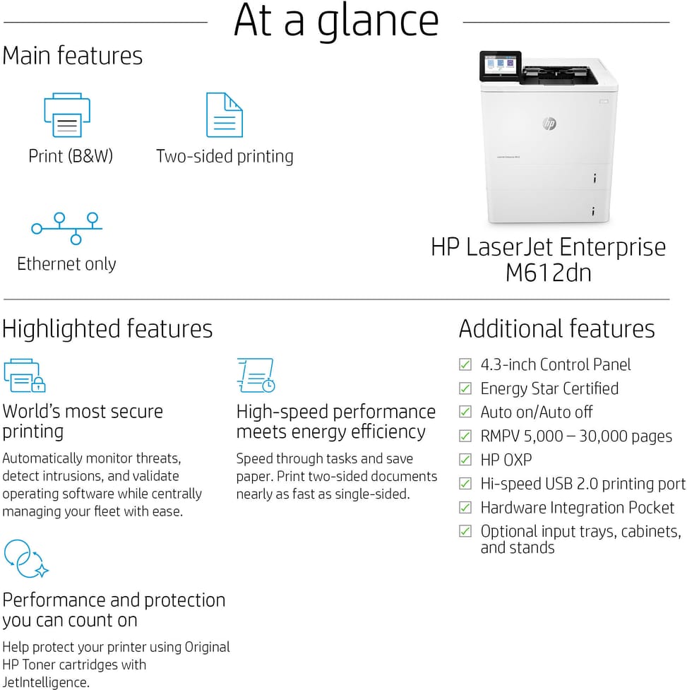 HP LaserJet Enterprise M612dn Monochrome Laser Printer (7PS86A) — image 9