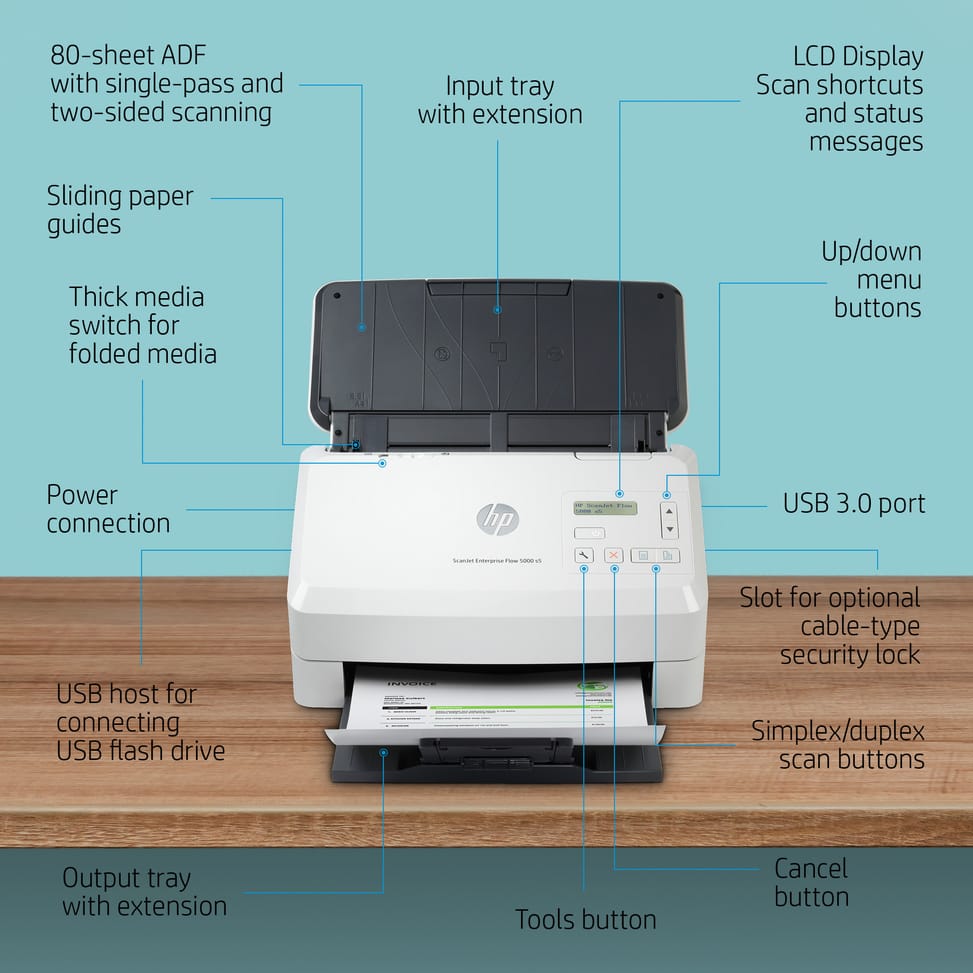 HP ScanJet Enterprise Flow 5000 s5 Scanner (6FW09A) — image 4
