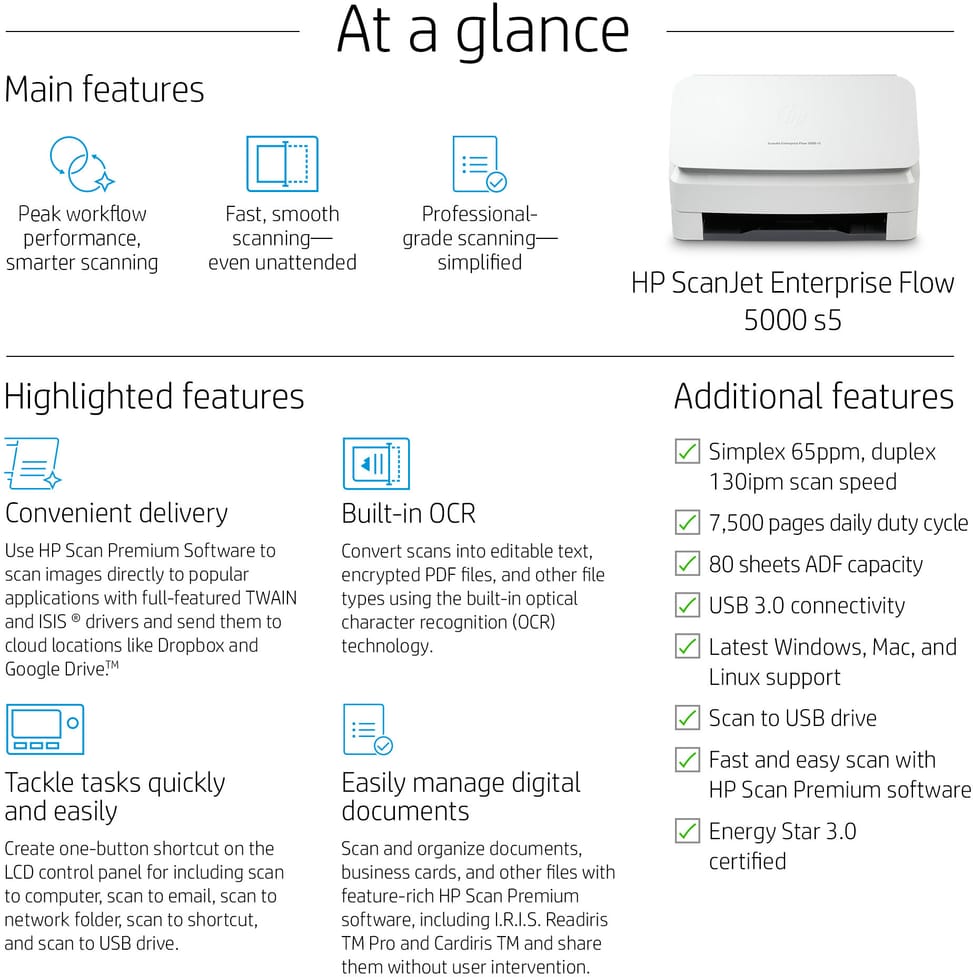 HP ScanJet Enterprise Flow 5000 s5 Scanner (6FW09A) — image 8