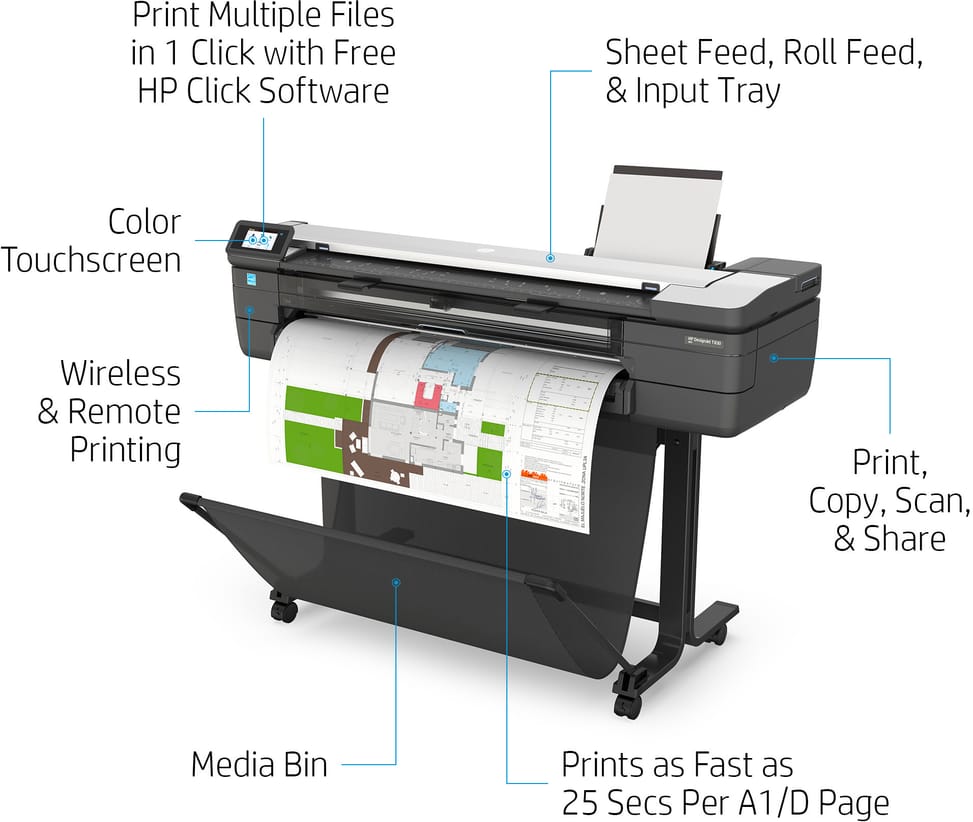 جهاز بلوتر متعدد الوظائف HP DesignJet T830 مقاس 36 بوصة (F9A30D) — صورة 3