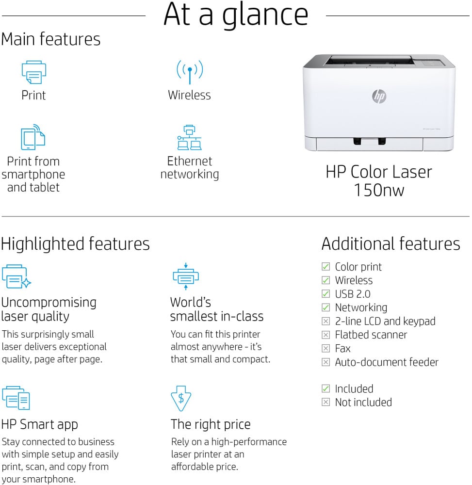 HP Laser 150nw Couleur SFP A4 Réseau Wifi PPM  (4ZB95A)