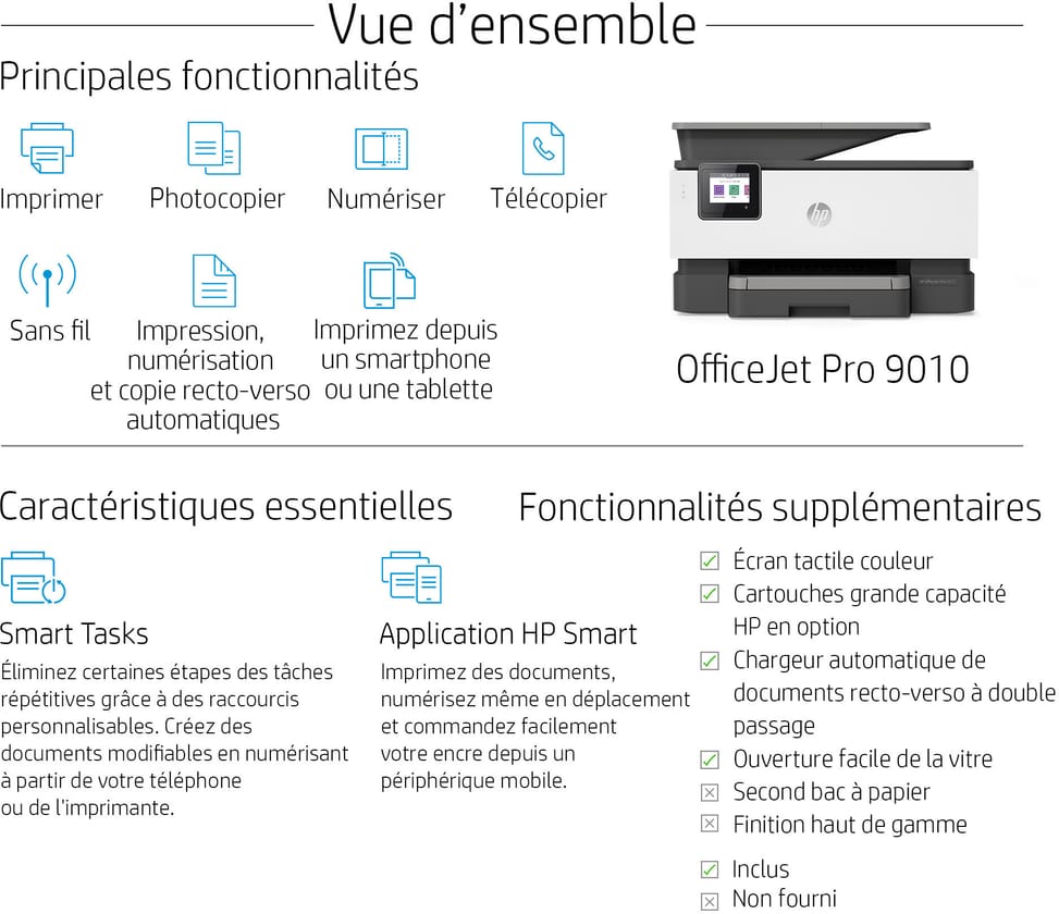 Imprimante multifonction Jet d’encre HP OfficeJet Pro 9010 (3UK83B)
