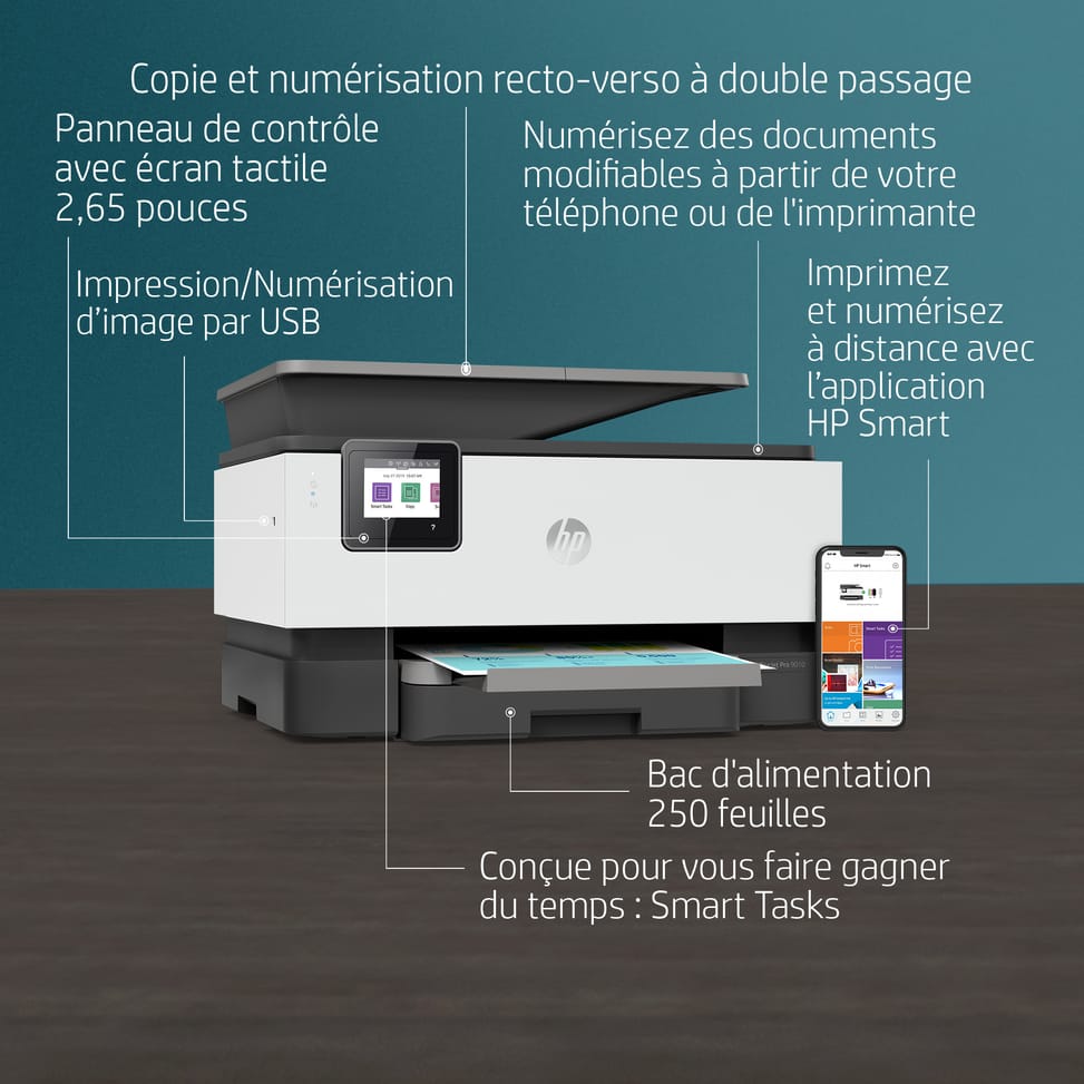 Imprimante multifonction Jet d’encre HP OfficeJet Pro 9010 (3UK83B)