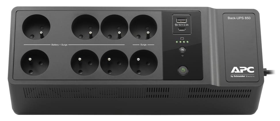 جهاز UPS Off-Line APC Back-UPS BE850G2-FR - 520 W / 850 VA - 8 مقابس FR + USB Type-C وA — صورة 1