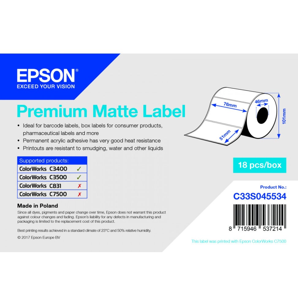 Rouleau étiquette Epson Premium Matte C3500/3400 (C33S045534) Rouleau étiquette Epson Premium Matte C3500/3400 (C33S045534)