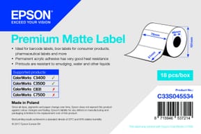 Rouleau étiquette Epson Premium Matte 76mm x 51mm, 650 étiquettes pour C3500/3400 (C33S045534)