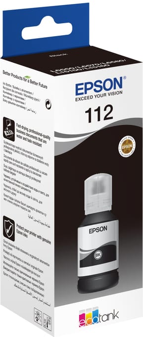 Epson 112 Noir - Bouteille d'encre Epson EcoTank d'origine (C13T06C14A)