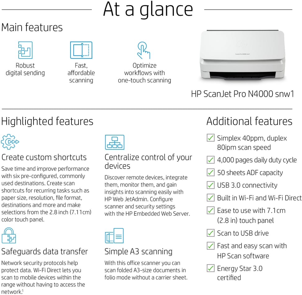 ماسح ضوئي HP ScanJet Pro N4000 snw1 (6FW08A) — صورة 8