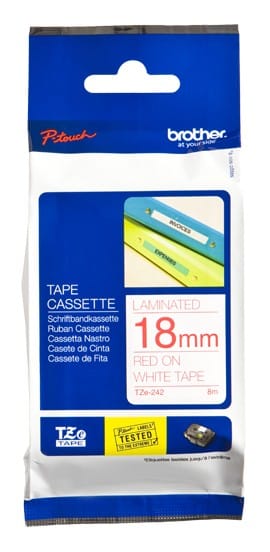 Cassette à ruban Brother TZe-242 - Rouge sur Blanc, 18 mm de large / 8 m de long