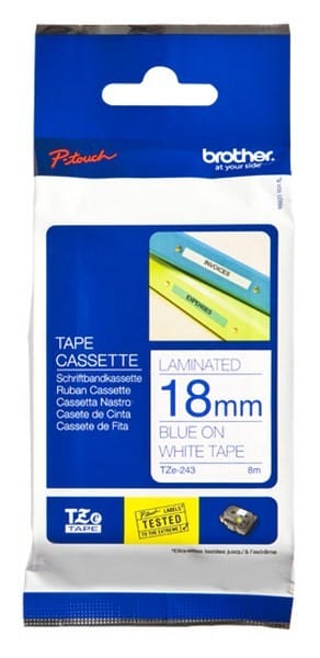 Ruban Brother d'étiquette Bleu/Blanc 18 mm x 8 m (TZE243)